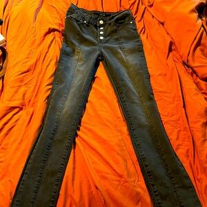 Teens Girls Joes Stretch Jeans Black Button Fly High Waist Front Ankle Slits